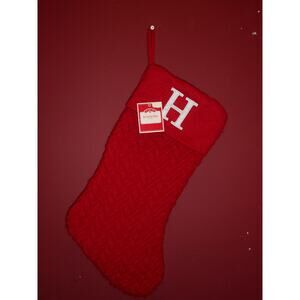 19" Christmas Stocking Red Knit w/White Monogram Letter H on Cuff by Merry Brite